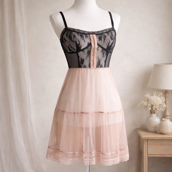 Pins and Needles Dresses & Skirts - Pins & Needles Lace Mesh Slip Dress S Lingerie Black Nude Sheer Grunge Steampunk